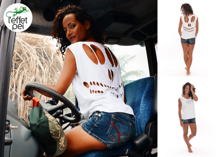 T-shirt femme Skeleton - short jean - Tracteur Cannes sucre - île de la Réunion